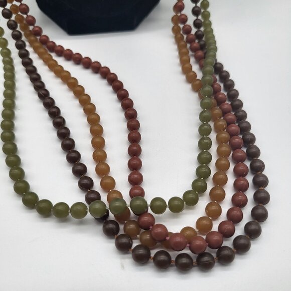 VTG 70s Sarah Coventry Set of 4 Neutral Earthy Plastic Beaded Necklaces - Picture 2 of 8
